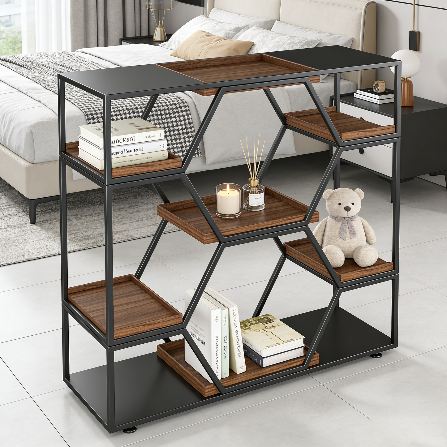 Geometric Metal Wood Display Shelf