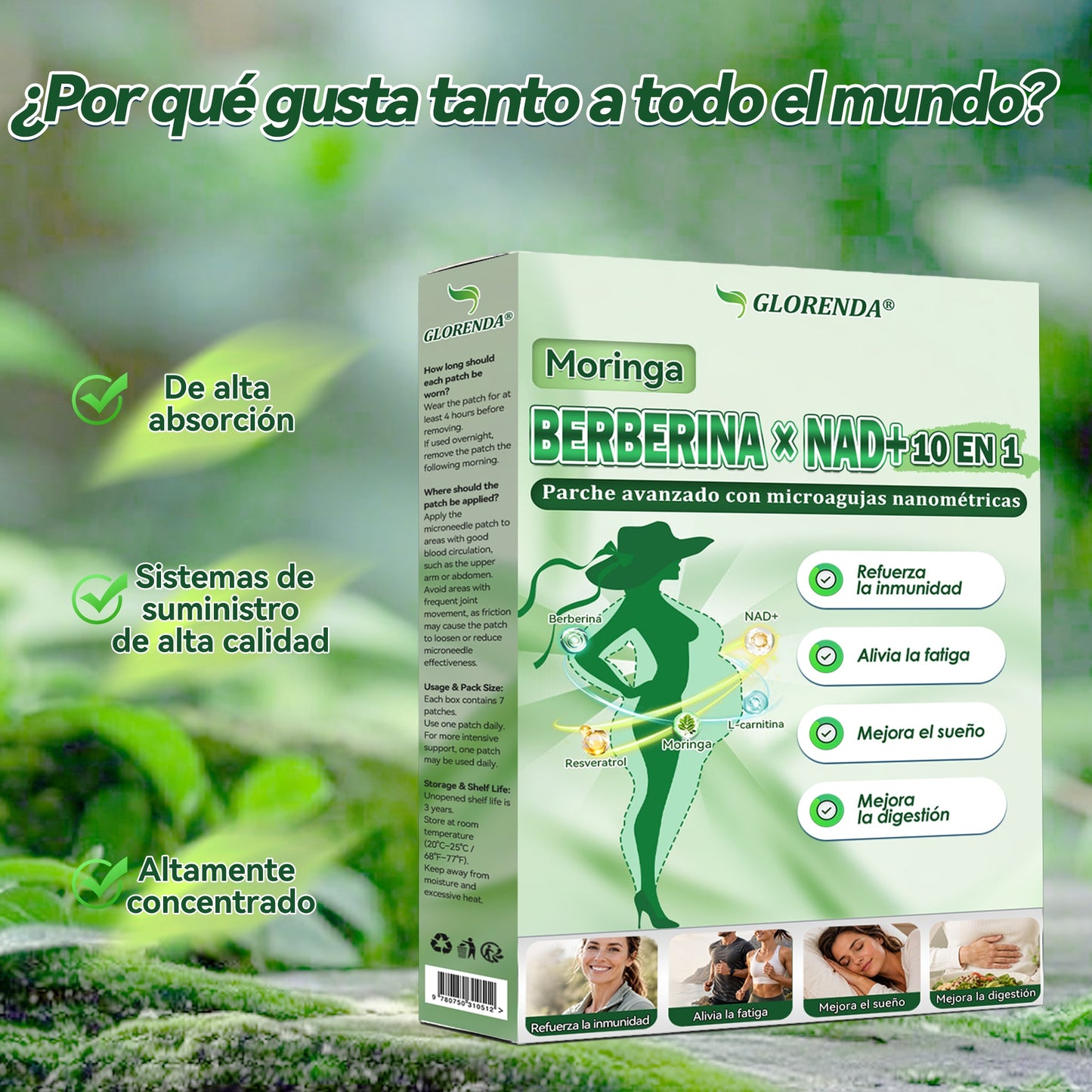 ⭐GLORENDA®🏡Moringa · Berberina × NAD+ Parche Avanzado de Nanomicroagujas 10 en 1